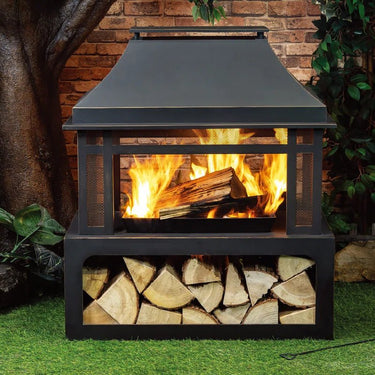 40 Inch Rectangular Outdoor Metal Wood Burning Fireplace with Log Storage and Poker - Melillo EnterprisesAll categories